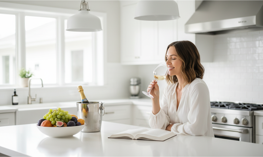 women drinks non-alcoholic wine